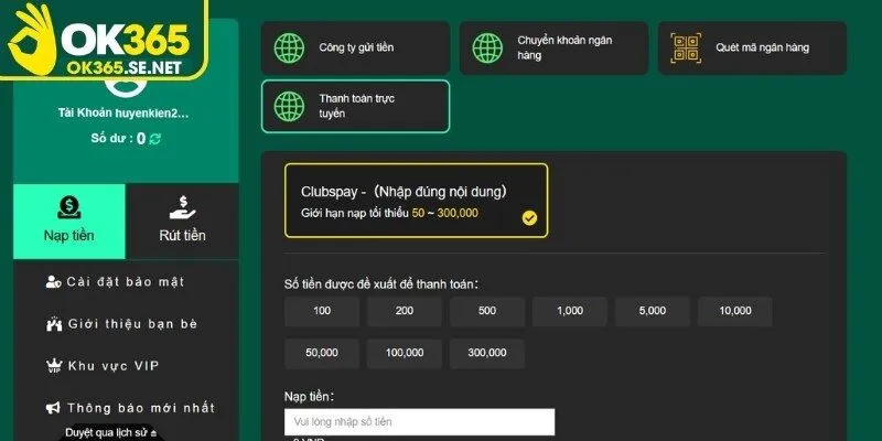 Quy trình nạp vốn vào tài khoản qua hình thức thanh toán trực tiếp